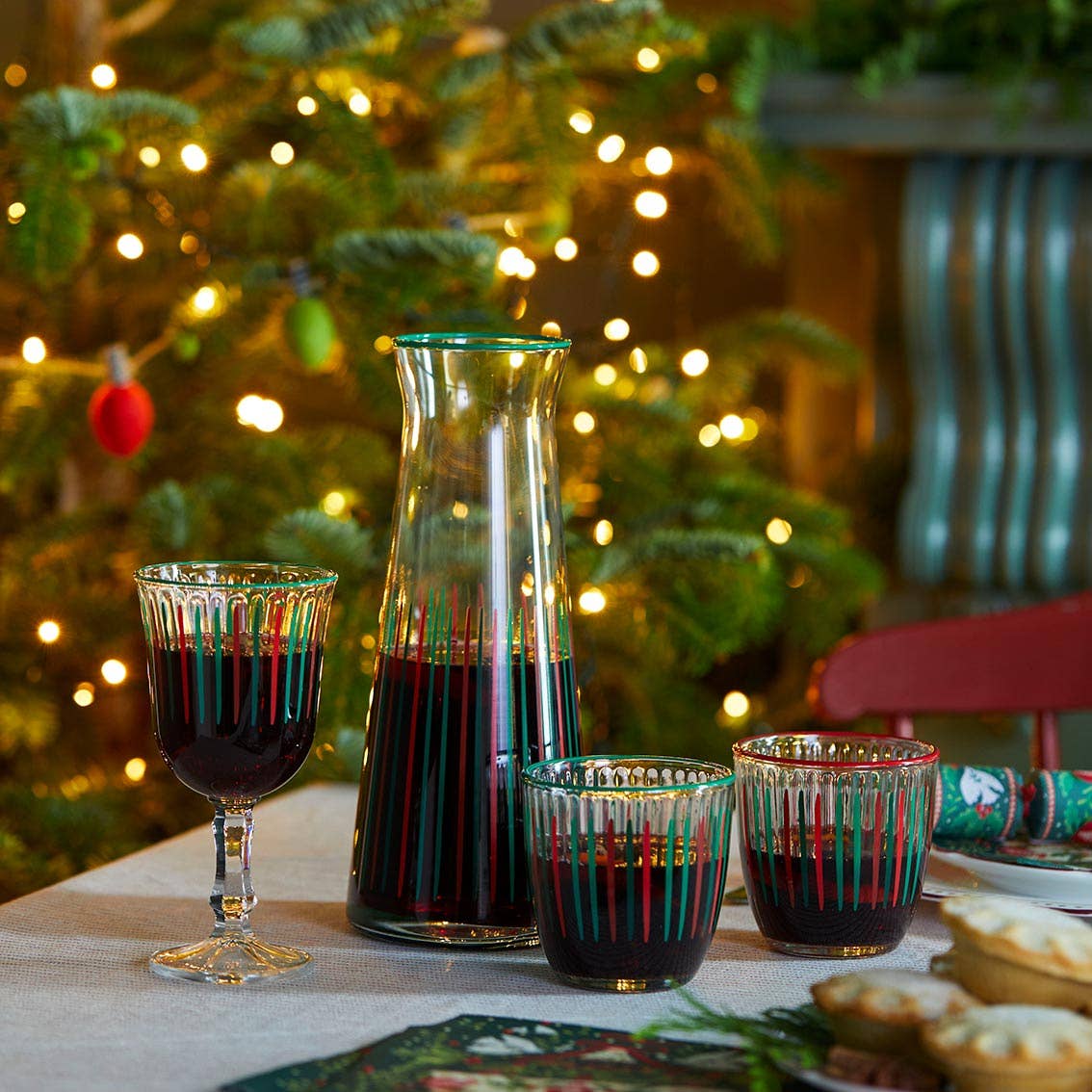 Red & Green Striped Glass Tumbler