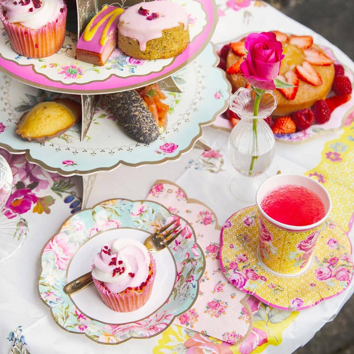 Vintage Paper Teacups and Saucers Set