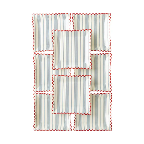 Red White Blue Striped Scallop Plates