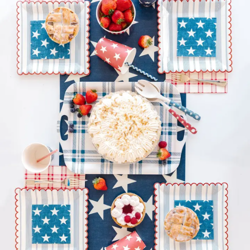 Red White Blue Striped Scallop Plates