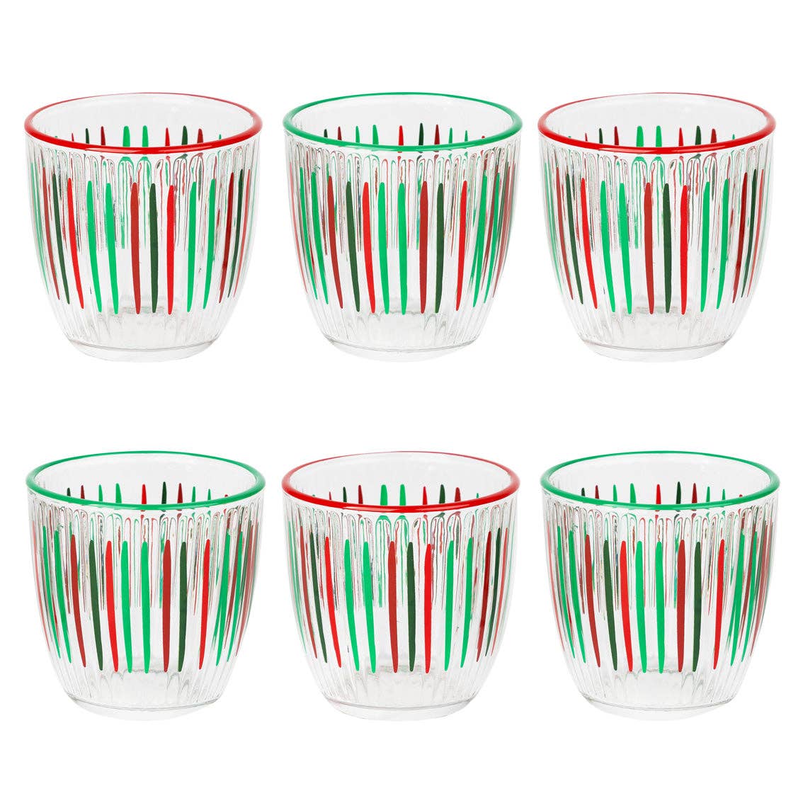 Red & Green Striped Glass Tumbler