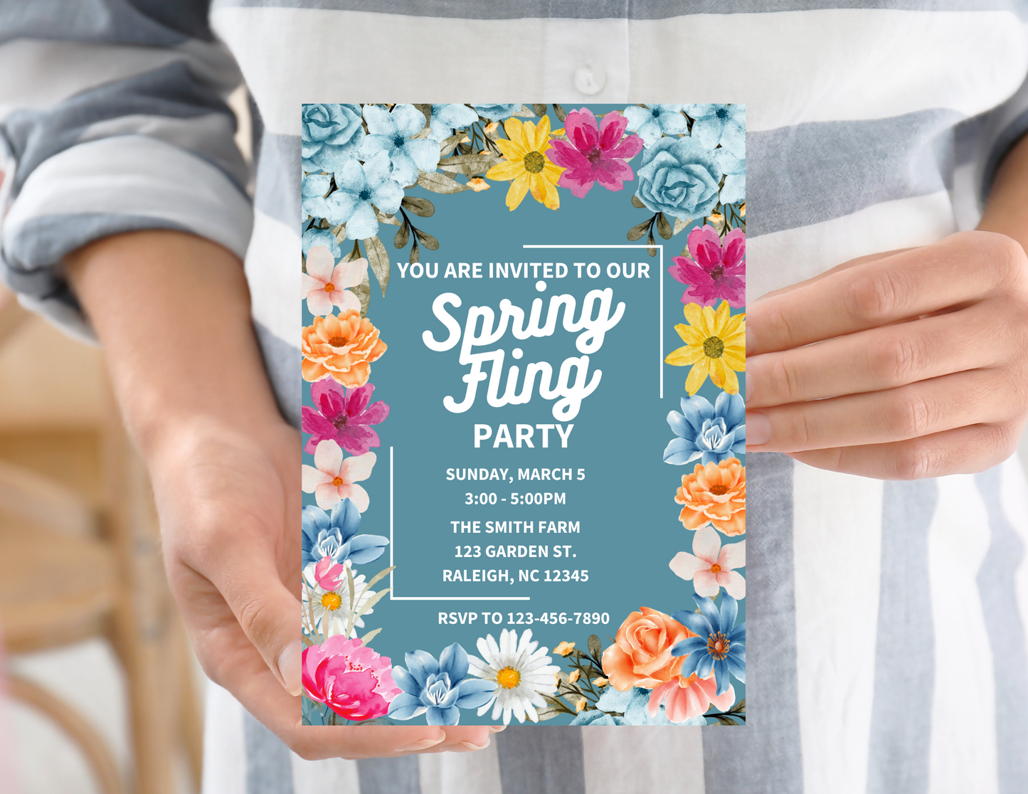 Floral Blue Spring Fling Digital Invite