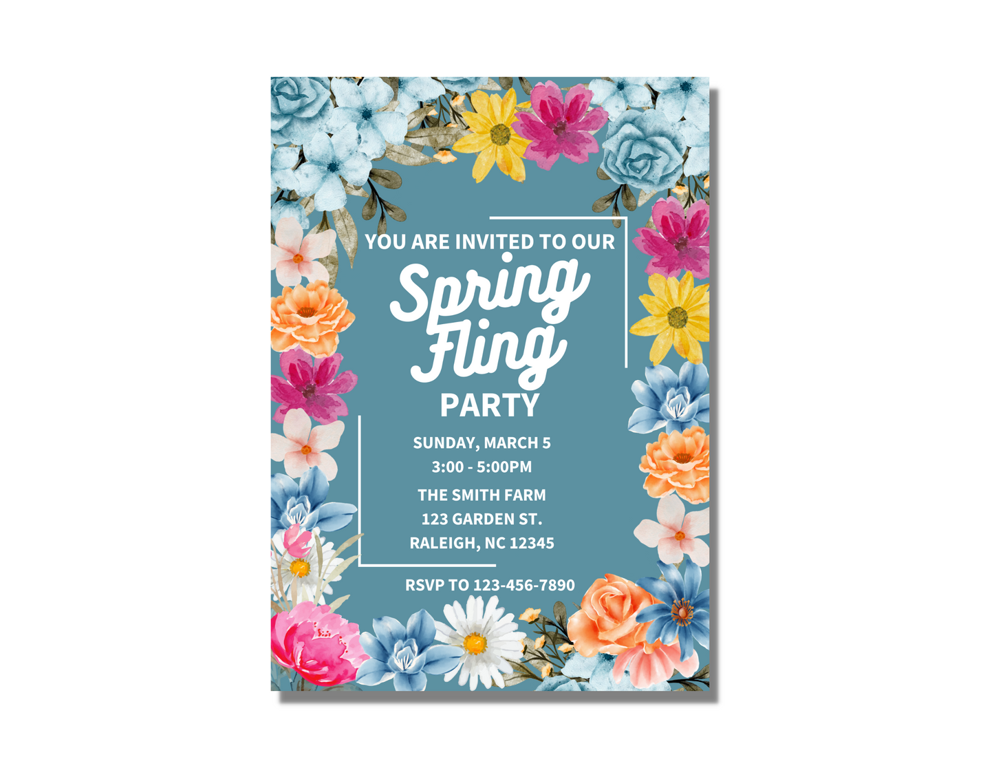 Floral Blue Spring Fling Digital Invite