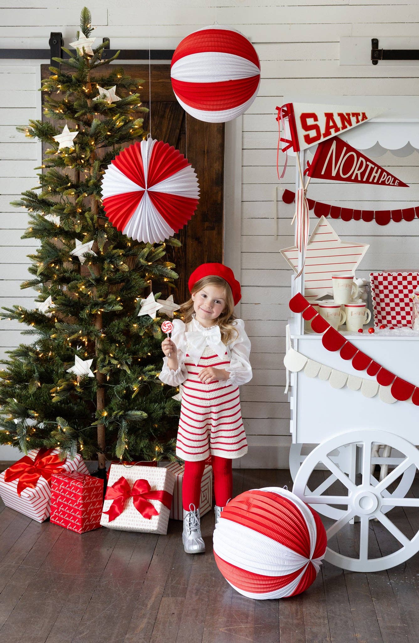 Red and Cream Accordion Paper Lanterns