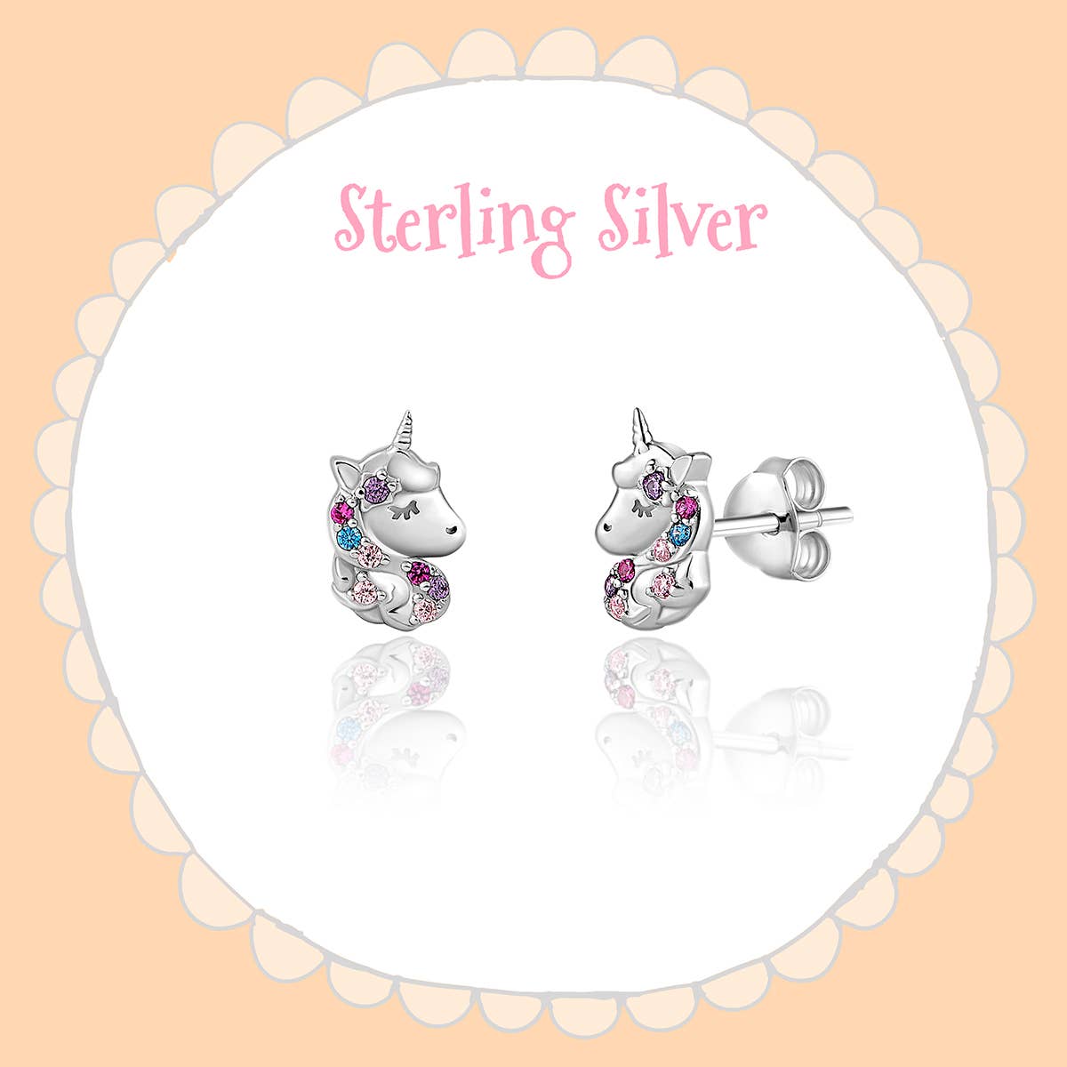 Multi-Colored Sterling Silver Unicorn Earrings - Hypoallergenic