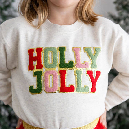 Holly Jolly Patch Christmas Sweatshirt - Kids Holiday