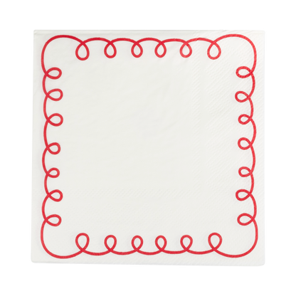 Red and Cream Scallop Border Paper Cocktail Napkin