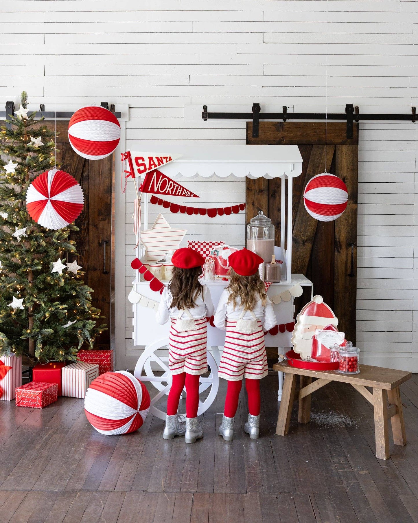 Red and Cream Accordion Paper Lanterns