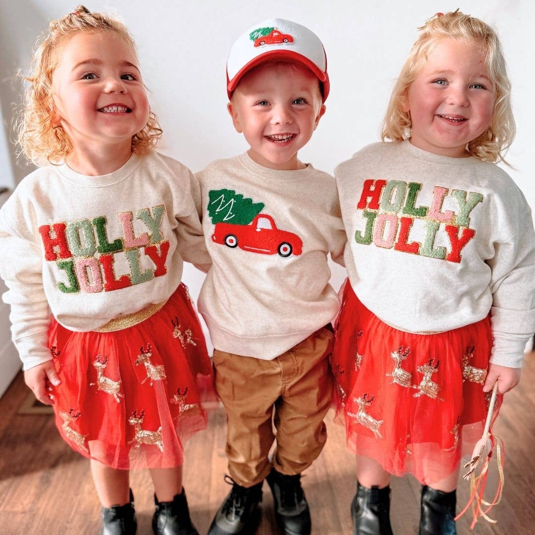 Holly Jolly Patch Christmas Sweatshirt - Kids Holiday