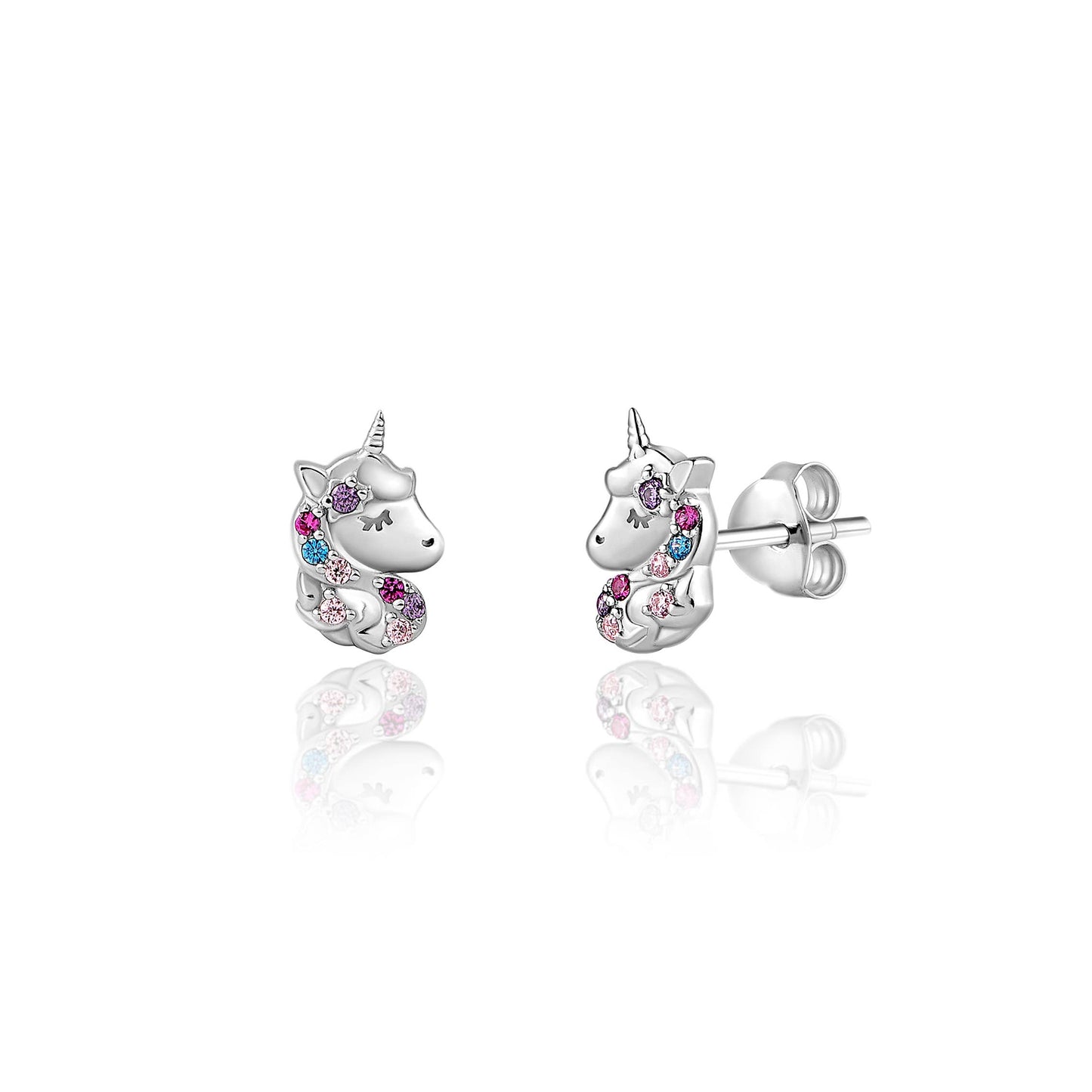 Multi-Colored Sterling Silver Unicorn Earrings - Hypoallergenic