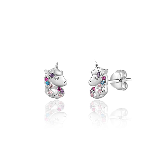 Multi-Colored Sterling Silver Unicorn Earrings - Hypoallergenic