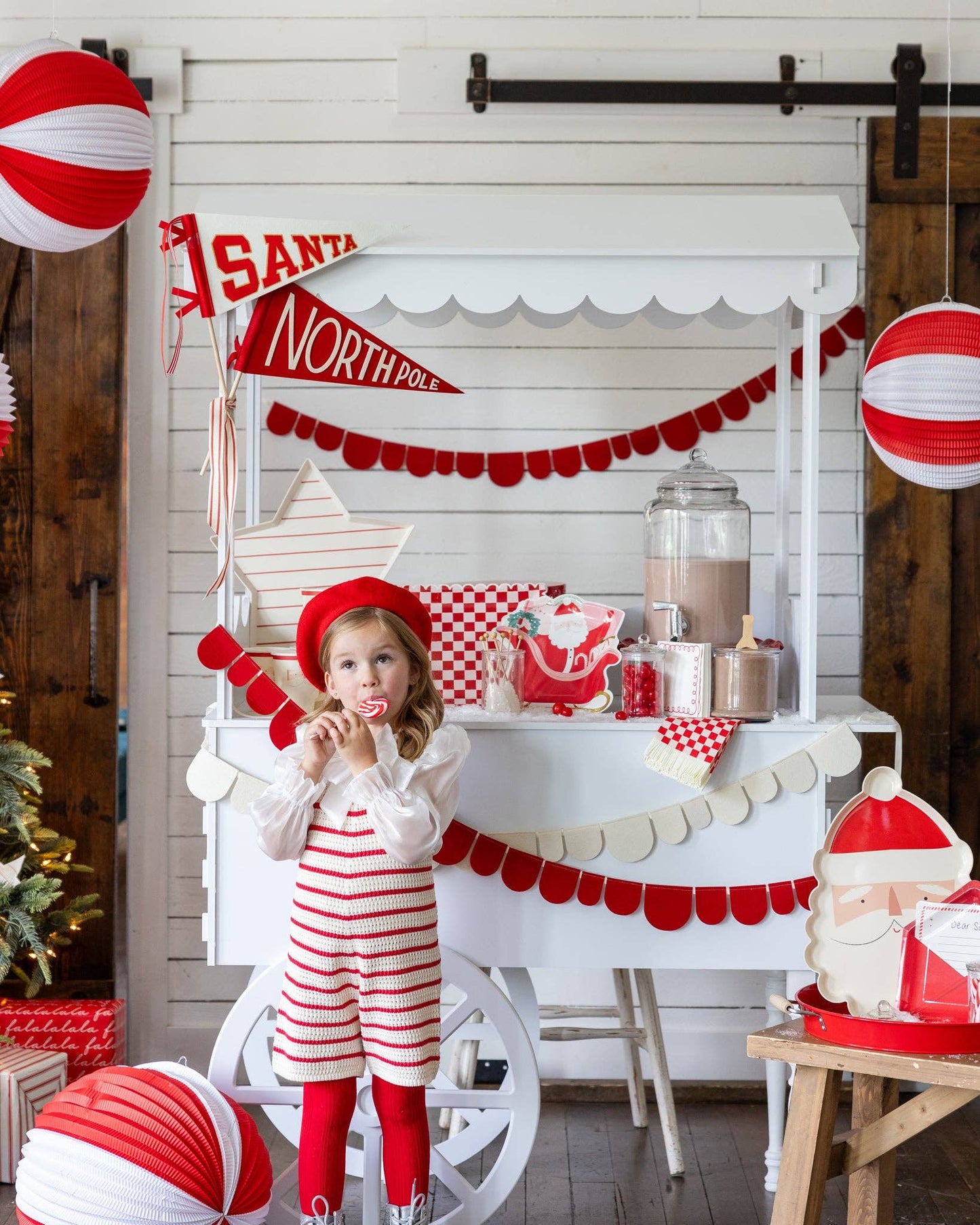 Red and Cream Accordion Paper Lanterns