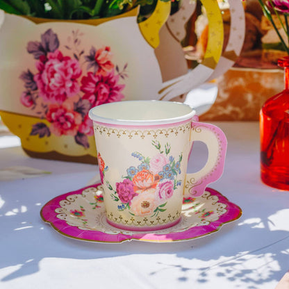 Vintage Paper Teacups and Saucers Set