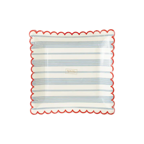 Red White Blue Striped Scallop Plates