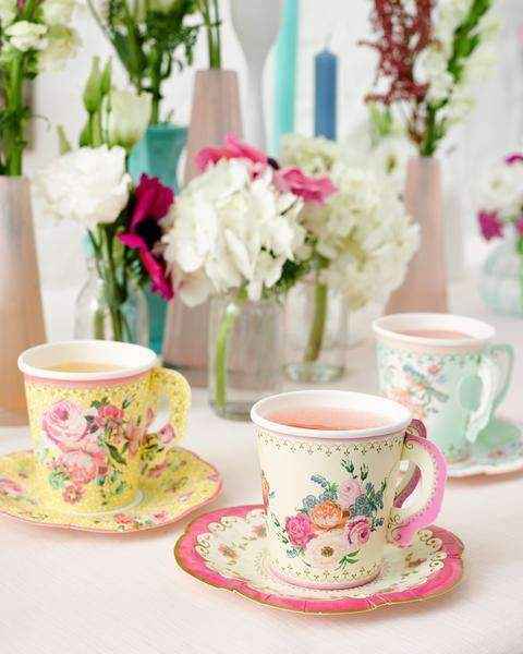 Vintage Paper Teacups and Saucers Set