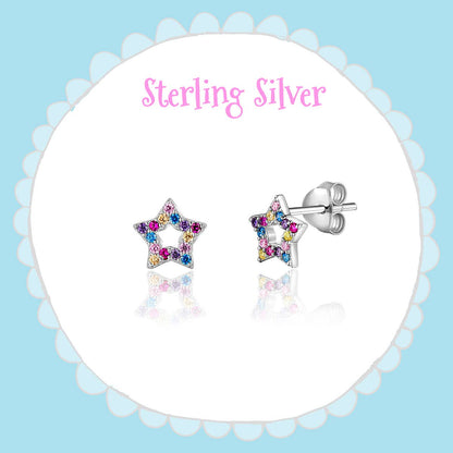 Multi-Colored Sterling Silver Star Earrings - Hypoallergenic