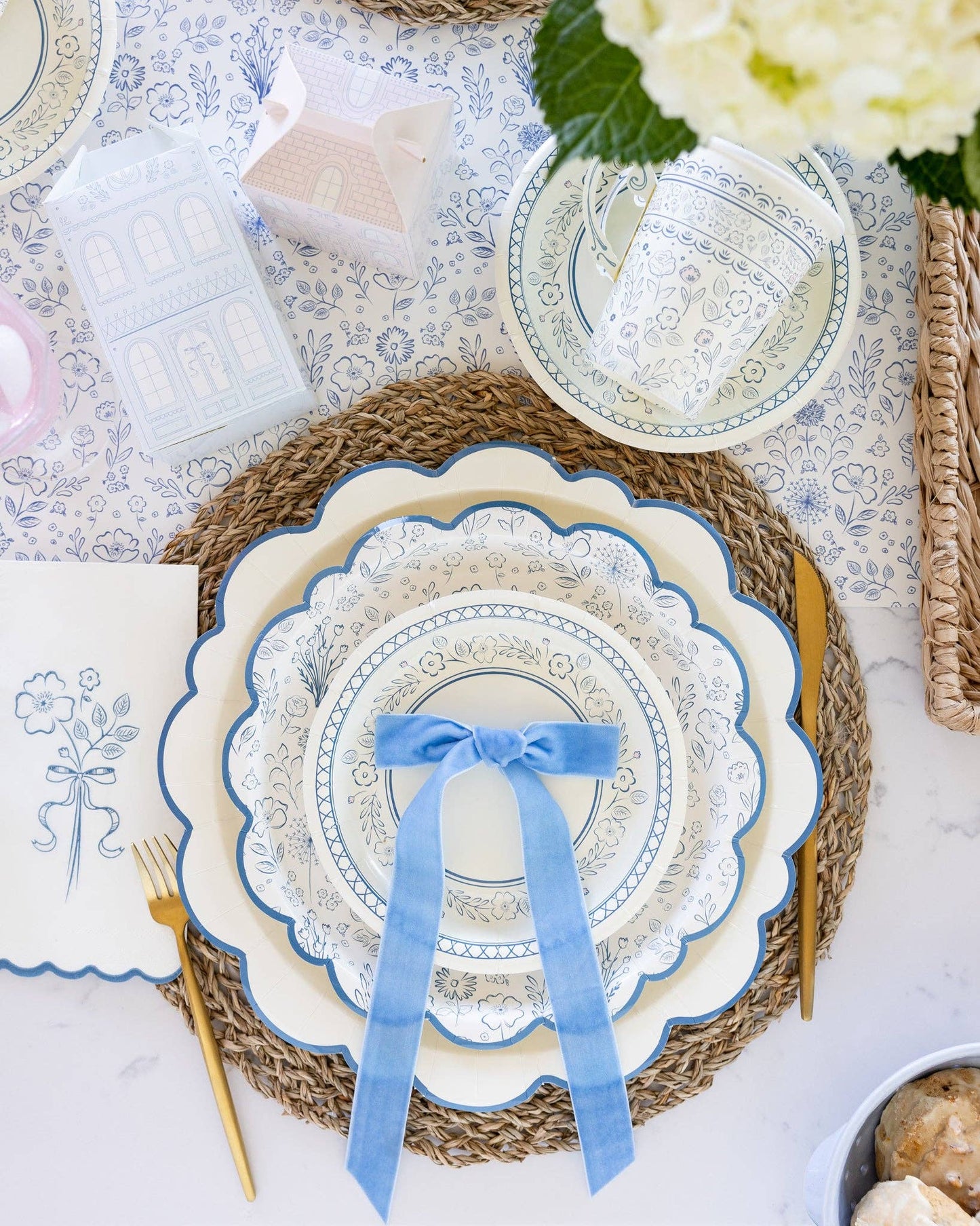 Tea Party Pembroke Cream with Blue Edge 12" Plate