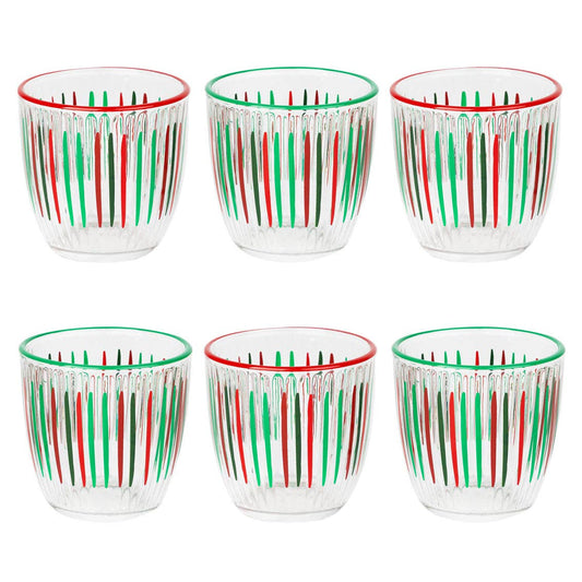 Red & Green Striped Glass Tumbler