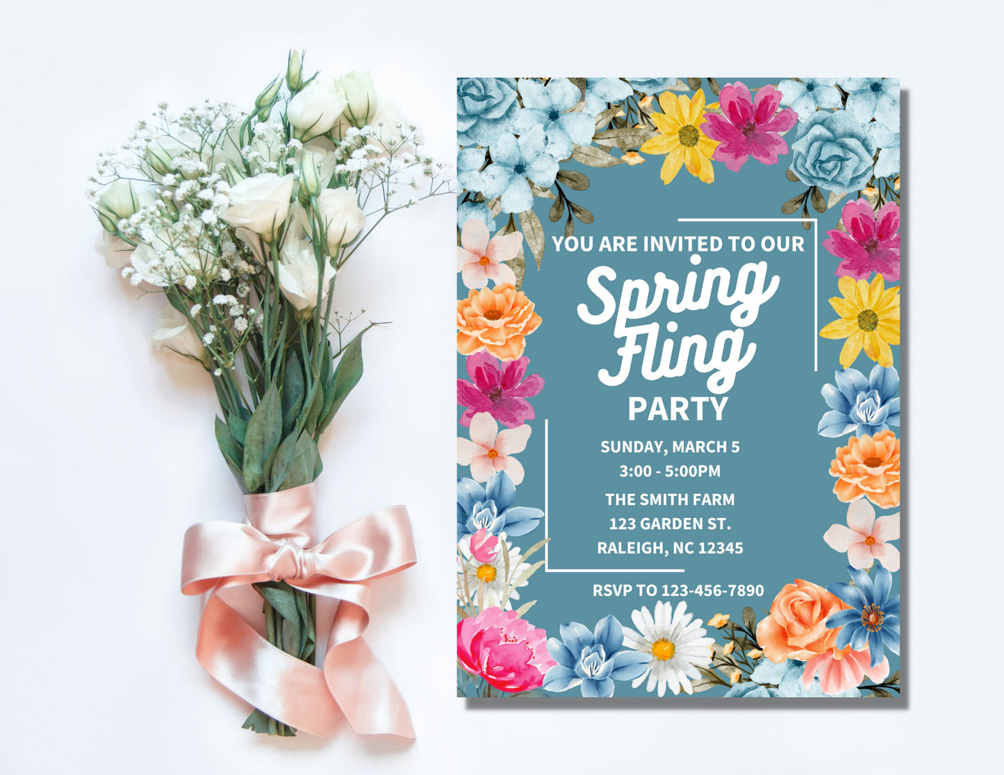 Floral Blue Spring Fling Digital Invite